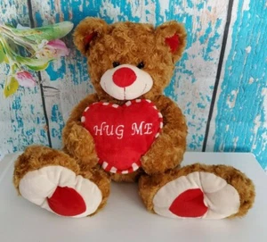 DAN DEE HUG ME HEART TEDDY BEAR PLUSH TOY 13.5" OVERSIZE FEET HEART EUC - Picture 1 of 10