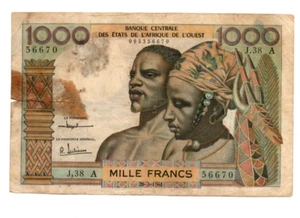 1000 FRANCS VG BANKNOTE FROM WEST AFRICA/IVORY COAST 1961 PICK-103Ac - Picture 1 of 2