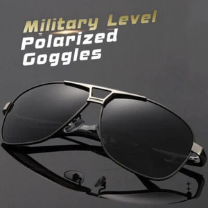 Mens Polarized Sunglasses Classic Black Pilot Style Sun Glasses UV400 Protection - Picture 1 of 8