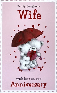 "to my gorgeous Wife with love on our Anniversary" Teddy Bears w/Umbrella Card - Bild 1 von 5