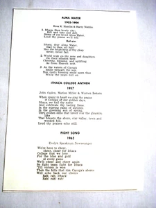 1972 One Page Ithaca College Alma Mater 1903-1904, Anthem 1957, Fight Song 1962 - Bild 1 von 1