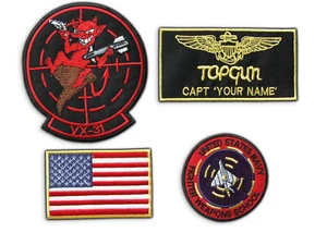 Captain P. Mitchell T GUN NAVY VX31 Dust Devils Squadron Patch Set  custom name - Picture 1 of 1