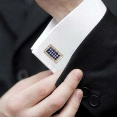 Gemelos camisa zafiro creado corte redondo de 2 quilates enchapados en oro amarillo de 14 quilates para hombre Foto 1 de 4