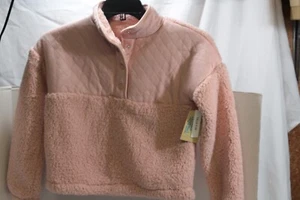 Girl's Large 14 There Abouts Faux Fur pullover sweater Mellow Rose buttons - Picture 1 of 4