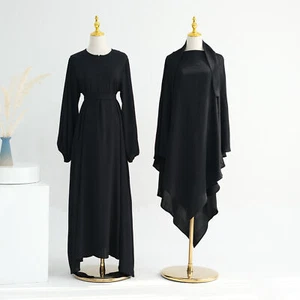 New Muslim Women Abaya Long Sleeve Maxi Dress Overhead Set Dubai Islamic Kaftan - Picture 1 of 27