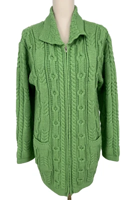 Aran Crafts women's M/L Wool Cable Knit Wool Full-Zip Cardigan longline tunic - Image 1 of 4