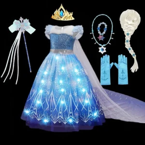 Deguisement Costume Reine des Neiges Lumineuse Led Enfant Halloween Princesse - Imagen 1 de 4