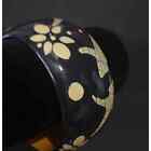 Vintage painted Bangle Bracelet black Birds Flower wood made in lndia