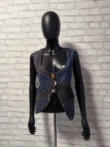 ELISA CAVALETTI Club Women's asymmetrical denim vest Made In Italy Size L - Picture 1 of 6