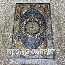 YILONG 2'x3' Blue Handknotted Silk Carpet Eco Friendly Small Tapestry Rug Z359A