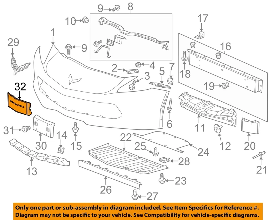 Cubierta de parrilla de parachoques delantero Chevrolet GM OEM 14-15 Corvette 22830069 Foto 1 de 2