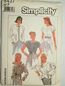 Simplicity 8437 Blouse Top Sewing Pattern Ladies 8 Button Up Long Short Fitted - Picture 1 of 5