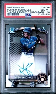 Bowman Chrome Prospect 2025 automático #Cpayr Yophery Rodriguez PSA 10 cerveceros - Imagen 1 de 2