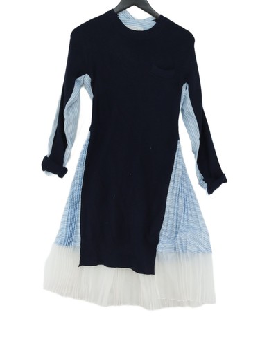 Sacai Vestito Donna Midi UK 8 Blu Lana con Cotone Poliestere Maglione Vestito