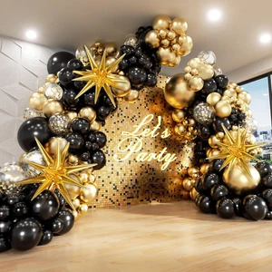 FOTIOMRG Schwarz und Gold Ballons Girlande Bogen Kit, 5 10 12 18 Zoll Schwarz Gold Con - Bild 1 von 8