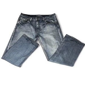 Flypaper Jeans Mens 36x30 Boot Cut Distressed Denim Western Stitching Pockets - Picture 1 of 12