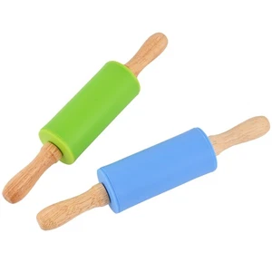Mini Silicone Rolling Pin for Kids, Non-stick Surface Wood Handle, 9 Inch 2 Pack - Picture 1 of 7