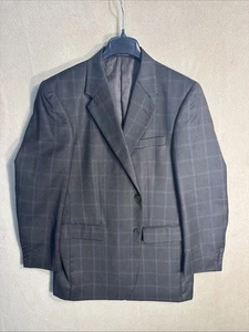 Adolfo Super 120's 40R Wool Brown Windowpane Plaid Blue Highlight Herringbone - Picture 1 of 14