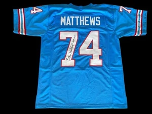 BRUCE MATTHEWS SIGNED HOUSTON OILERS CUSTOM JERSEY JSA HALL OF FAME - Picture 1 of 1
