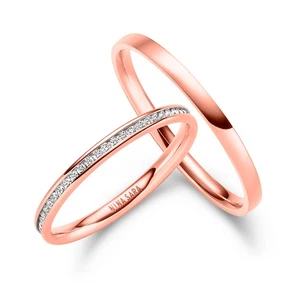 Edelstahlring Rosé mit Beisteckring schmal Nina Sara NS-16 Partnerringe Eheringe - Bild 1 von 3