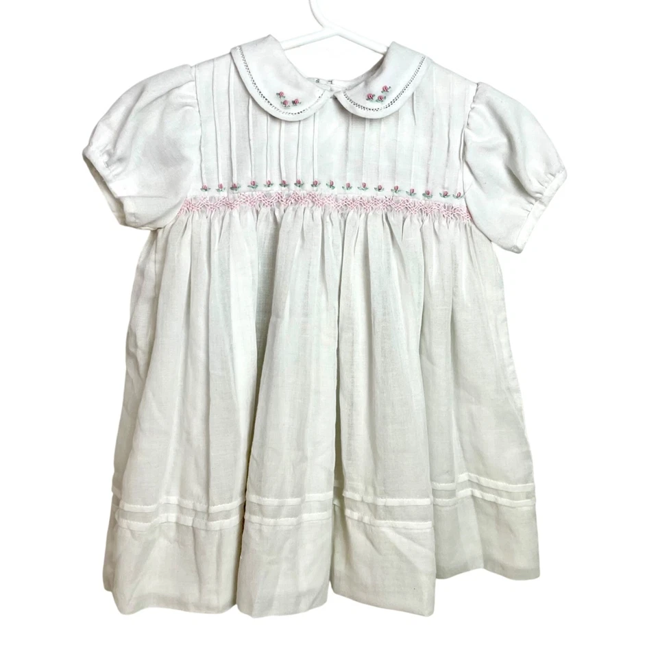 Vestido Sarah Louise England Niñas Blanco Bordado Calado a Mano 12 M Reliquia Foto 1 de 4