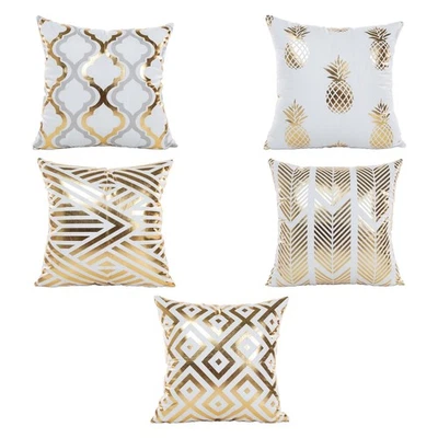 5Pcs Gold Foil Stamping Pillow for Case Striped Pineapple Shiny Cushon Cover Dec - Image 1 of 4