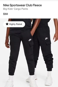 Nike Sportswear Club Fleece Big Kids' Cargo Pockets Pants Black - Sz M - Picture 1 of 11