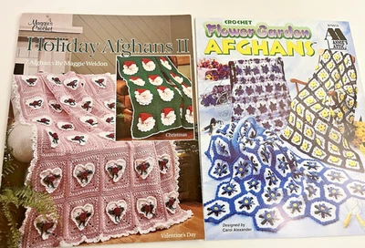 Afghans to Crochet 7 HOLIDAY AFGHANS II  6 FLOWER GARDEN AFGHANS 2 Leaflets - Image 1 of 4