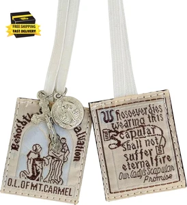 Scapulars Catholic, Brown Scapular of Our Lady of Mount Carmel, Escapularios Cat - Picture 1 of 7