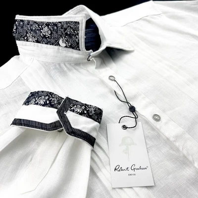 Robert Graham Geometrc Floral Tuxedo Style Linen Sport Shirt White XL $238 - Image 1 of 4