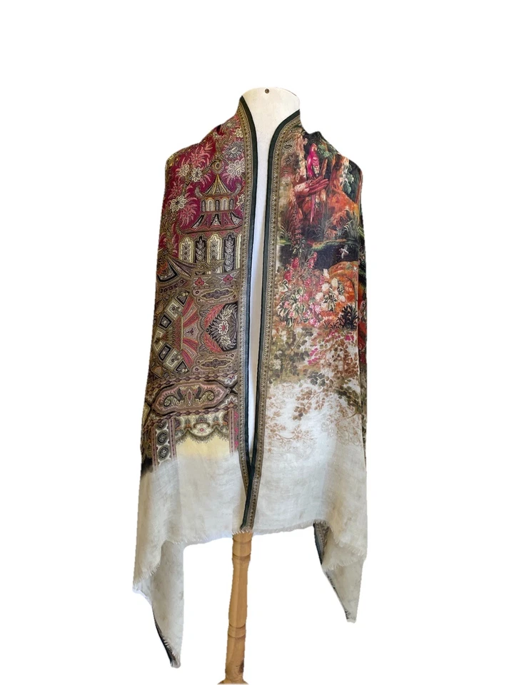 Bufanda chal ETRO Milano mezcla seda cachemira estampado floral Italia lujo #A101 Foto 1 de 4