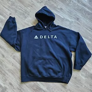 Felpa Gildan taglia XL Delta Airlines retrò US Aviation viaggio geek felpa con cappuccio blu - Foto 1 di 16