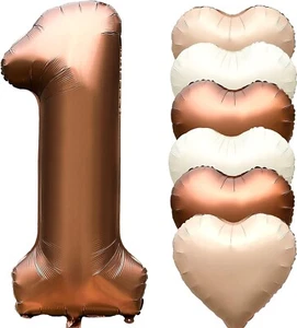 Jonhamwelbor 40 in Brown Number 1 Balloons Foil Mylar Balloon with Heart Balloon - Picture 1 of 5