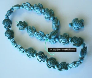 Turtle beads baby tortoise reconstituted chalk Turquoise Howlite 23pc 15" BS001C - Picture 1 of 4