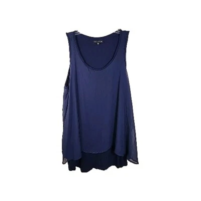 Cameo Appearance Tank Top Women's 1X Overlay Semi Sheer Navy Blue Sleeveless - Image 1 of 4