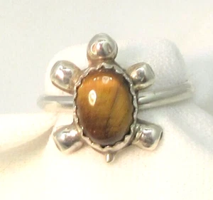 Turtle Ring Size 5 Tiger Eye Sterling Silver Southwest Style #637 - Picture 1 of 6