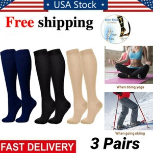 3 Pairs Medical Compression Socks for Women and Men 20-30 mmHg Knee High Socks - Picture 1 of 15