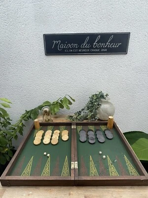 Ancien Jeu de Backgammon en Bois Vintage Rétro - Photo 1/4