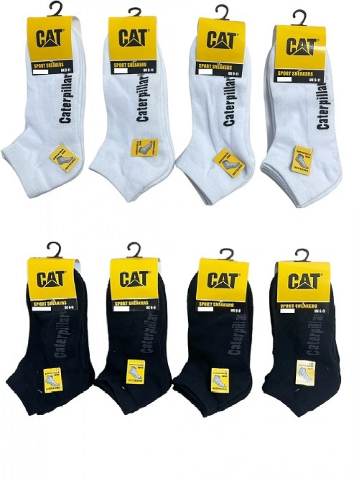 CAT Herren Damen Sportsocken Arbeitssocken Füßlinge Sneakers Kurz Weiss Schwarz