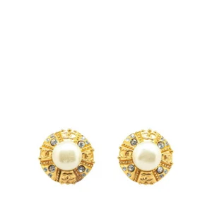 CHANEL Vintage COCO Mark Pearl rhinestone Earring Women 【Used】 - Picture 1 of 2
