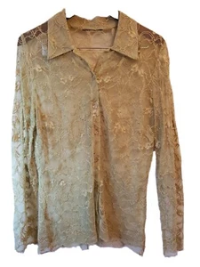 Camisa de vestir de malla de encaje verde salvia de colección Y2K sin marca S M 4 6 - Imagen 1 de 9
