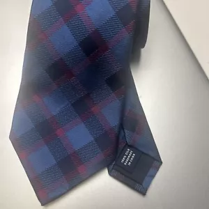 Mens Tie 100% Silk American Living Blue Pink Red Plaid - Picture 1 of 6