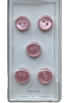 Buttons Pink Round Flat Bright Tiny 2-Hole 5-Pack 5/16" 8MM Vintage Dill No.1641 - Image 1 of 4