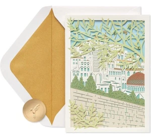 NEW Papyrus Rosh Hashanah Card Jerusalem Laser Cut Design Jewish New Year Israel - Picture 1 of 9