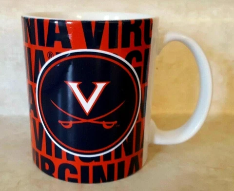 Virginia Cavaliers Cup Ceramic Coffee Mug Wrap Around Logo Design Blue Orange Cover