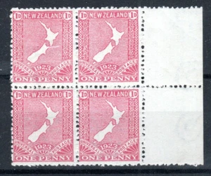 New Zealand 1925 1d Map of new zealand SG 462 MNH/MLH marginal block of 4 - Picture 1 of 1