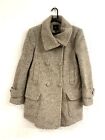 NEXT Beige Grey Wool Blend Double Breasted Smart Coat Jacket VGC Size 14