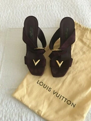 Auténticas sandalias Louis Vuitton de gamuza borgoña de tacón alto EE. UU. 7,5 MA 0136 EUR 38 Foto 1 de 4