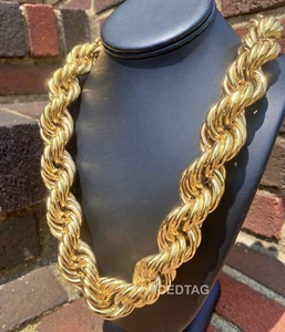 14k Gold Plated Hollow Thick Rope 30" X 25mm Chunky Hip Hop Dookie Brass Chain - Picture 1 of 5