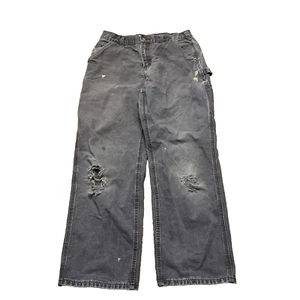 Carhartt B11 Gray Carpenter Pants Distress Duck Canvas Leather Patch 32x32 - Bild 1 von 11
